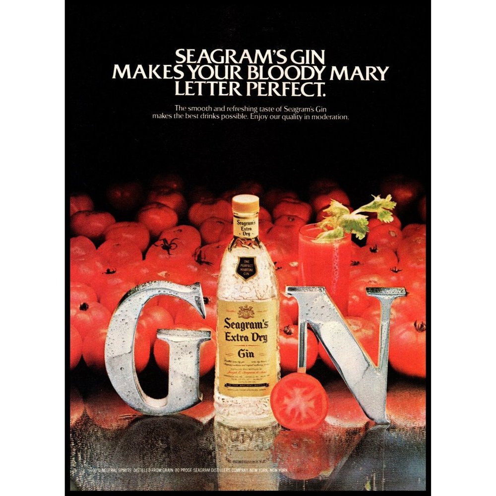 1982 Seagram's Extra Dry Gin Bloody Mary Vintage Print Ad Tomatoes Wall Art